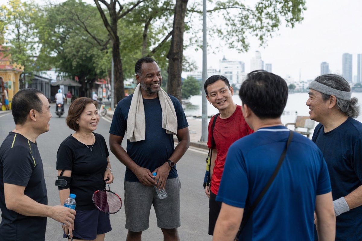 A rooted Hanoi community gathering contrasted with young professionals meeting in Ho Chi Minh City