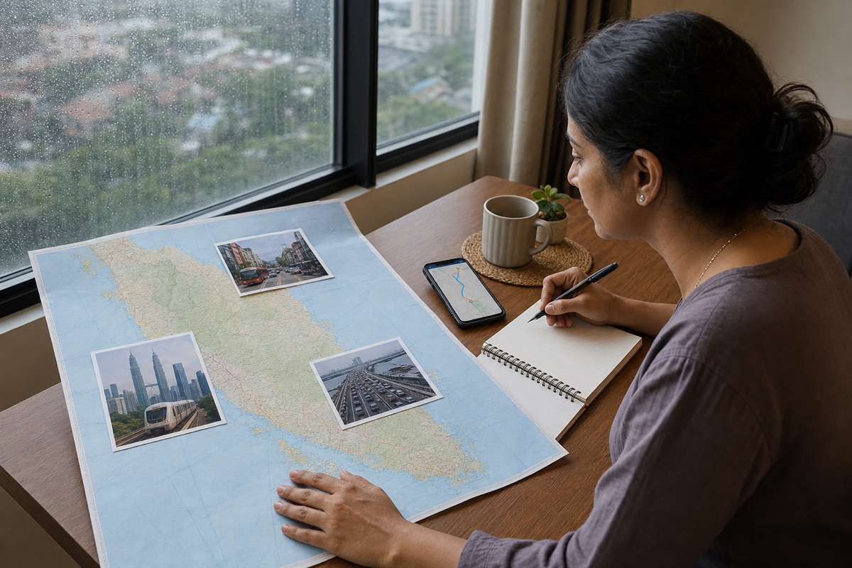 A newcomer comparing ordinary weekly routes in Kuala Lumpur, Penang, and Johor Bahru