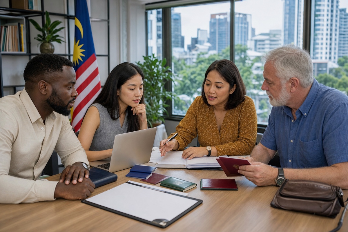 A foreign employee, remote worker, and retiree checking the current Malaysian pass rules with an adviser